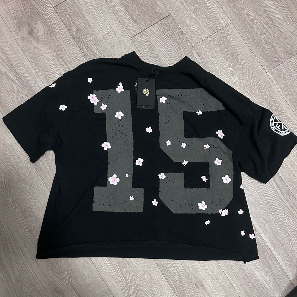 Bushido Darc Sport (raw hem) Black Short Sleeve Tee with Pink Floral Accents